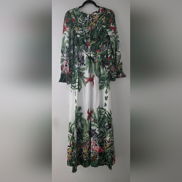 LONG SLEEVE V-NECK FRONT SLIT FLORAL PRINT MAXI DRESS - Picture 5 of 6